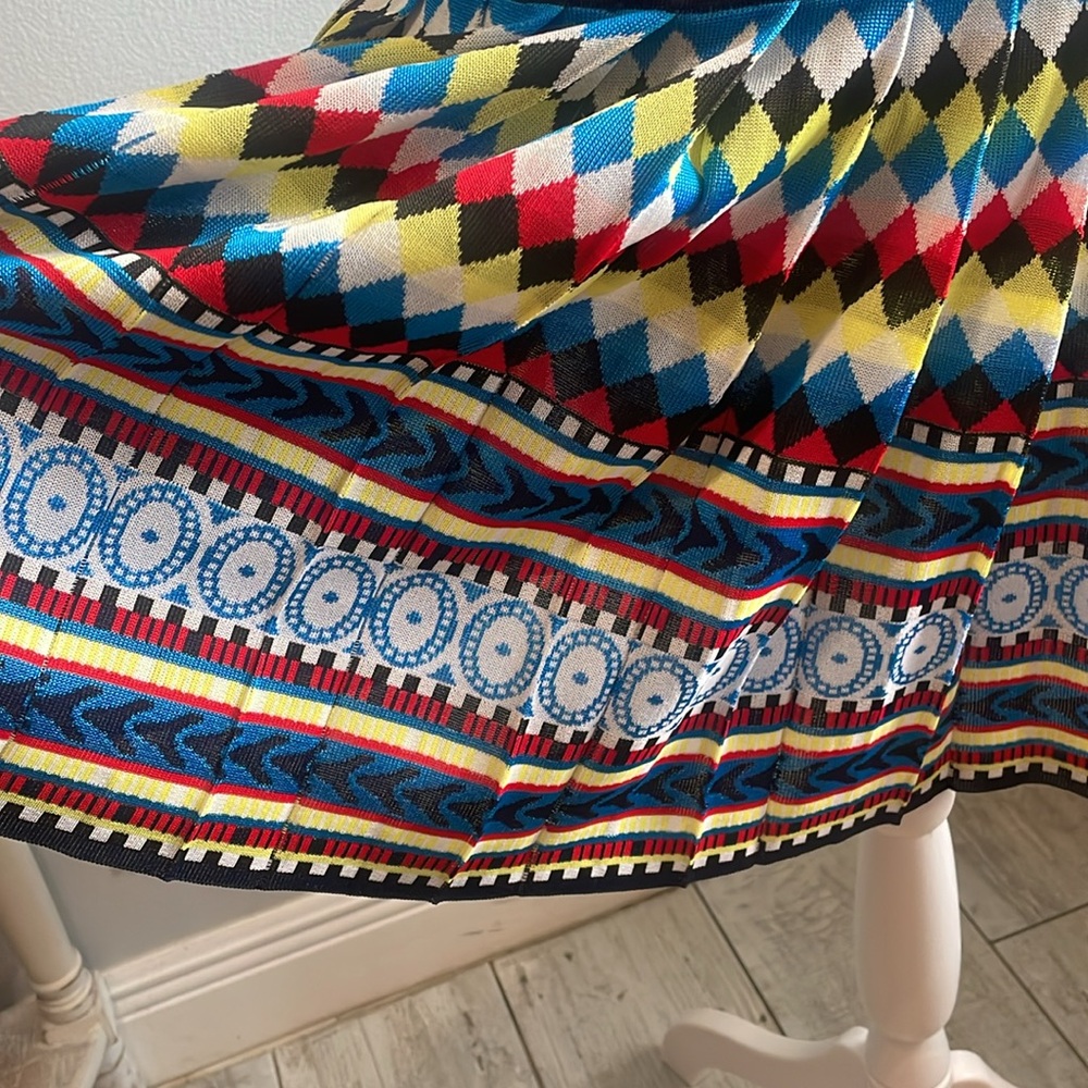 [Mary Katrantzou] Navy Blue Pleated Skirt Knit Dress - Size Medium - Picture 3 of 6